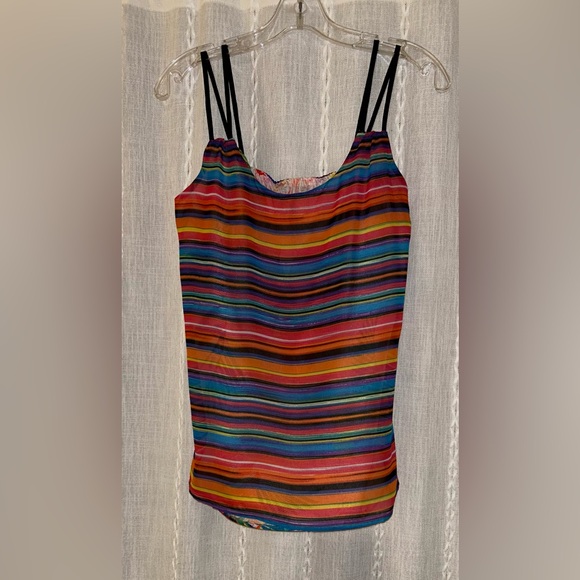 Reversible, sleeveless top, floral and rainbow striped. Sz Small - Picture 2 of 9
